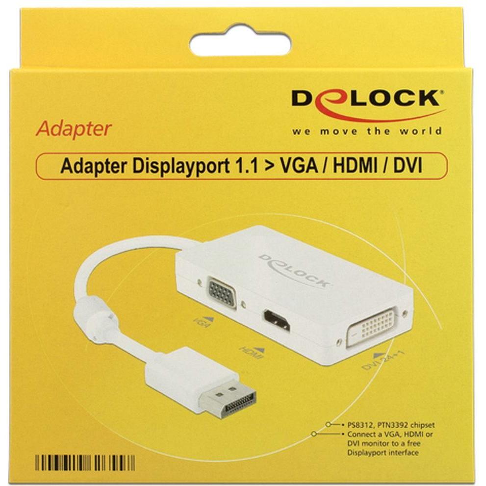 Thumbnail - Delock DP zu (VGA, HDMI, DVI, 16 cm), Data + Video Adapter, Weiss
