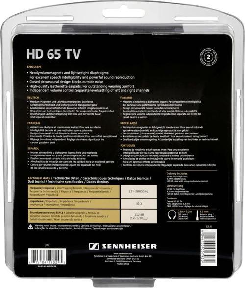 Immagine prodotto Sennheiser TV HD 65 (Nessuna soppressione del rumore, Cablato)