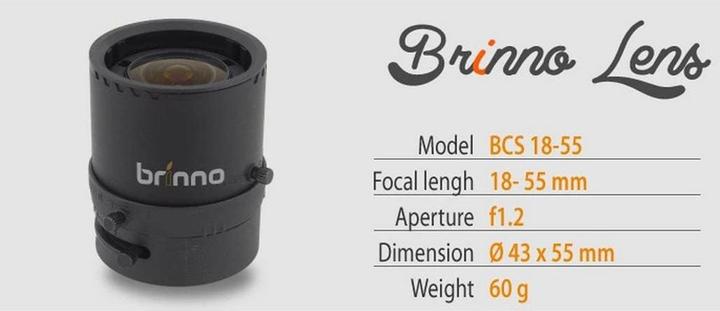 Image du produit Brinno Lens BCS 18-55 Objectif pour TLC200 Pro Distance focale 18-55 Ouverture f1.2 (Monture C)