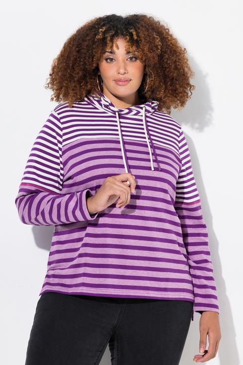 Produktbild Ulla Popken Shirt, Ringelmix, Stehkragen, Langarm, hinten länger (42, 44)