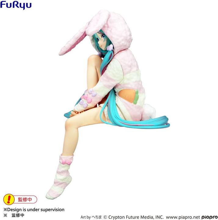 Actual product image Furyu Hatsune Miku Noodle Stopper PVC Statue Rabbit Ear Hood Pajama 14 cm
