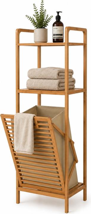 Produktbild Mojawo Bambus Badezimmerregal mit Wäschekorb Regal Standregal B40xT30xH95cm (40 x 30 x 95 cm)