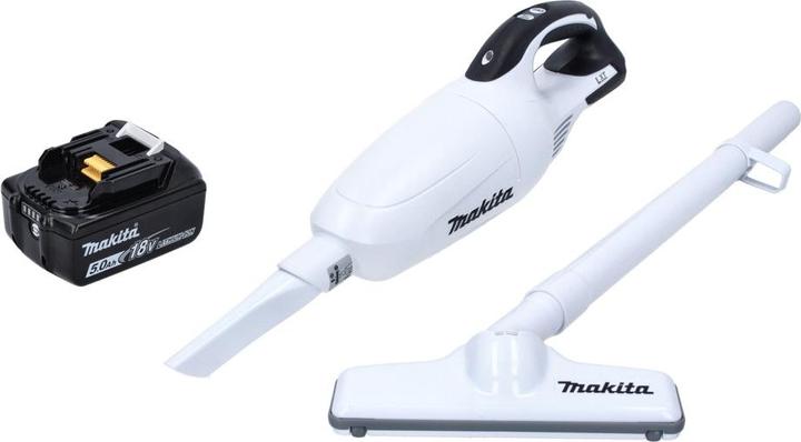 Immagine prodotto Makita DCL 181 FT1 W Aspirapolvere a batteria 18 V Bianco + 1x Batteria 5.0 Ah - senza caricatore