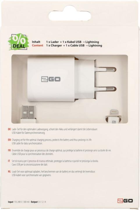 Produktbild 2GO Netzladegerät Lightning (2-teilig) (1 Port)