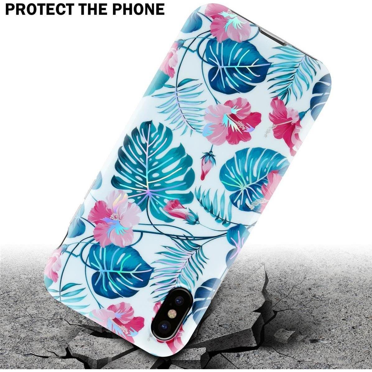 Thumbnail - Cadorabo IMD TPU Bunte Blumen & Blätter Cover (Apple iPhone XS Max), Smartphone Hülle, Weiss
