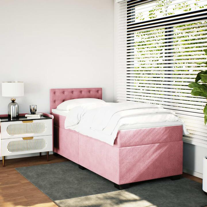 Actual product image VidaXL Boxspring bed Upholstered bed Single bed Mattress Pink 80x200cm Velvet (80 x 200 cm)