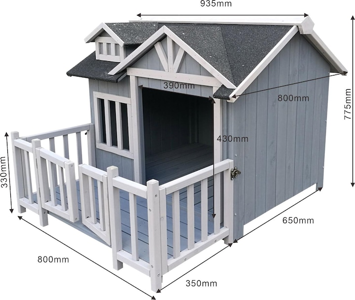 Image du produit Wiltec Niche XL de luxe pour chien 93,5x77,5x65cm Véranda Niche pour chien Extérieur Balcon Chien (Chenil pour chiens)