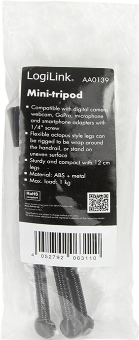 Immagine prodotto LogiLink Mini treppiede portatile, flessibile, max. 1 kg