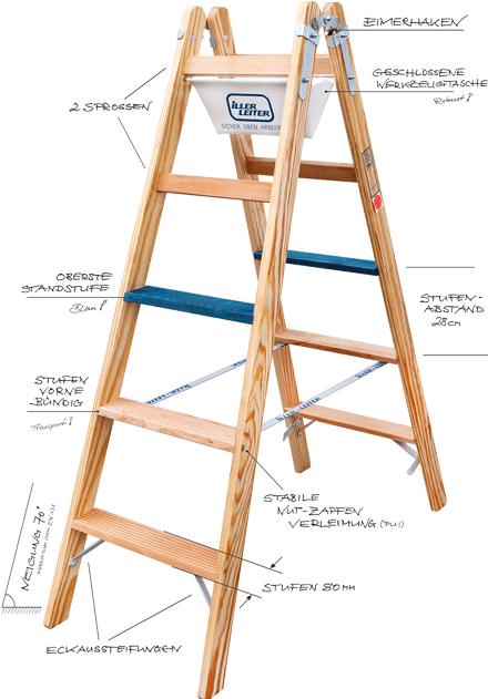 Produktbild Geis&Knob Bockleiter aus Buche - mit tiefen Stufen (Stehleiter, 181 cm)