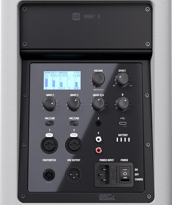 Immagine prodotto LD Systems ANNY® 8 W - Altoparlante PA Bluetooth® portatile con batteria ricaricabile e mixer, bianco puro (1x 80 W)