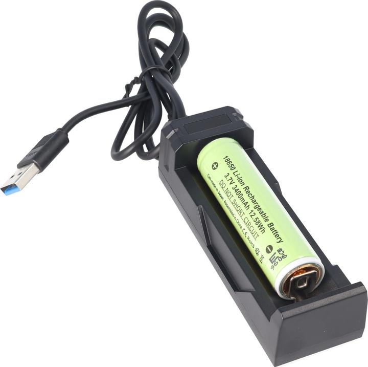 Panasonic Batteria 18650 con circuito di protezione e caricatore rapido (1 pz., 18650, 3400 mAh, Batteria + Caricabatterie)