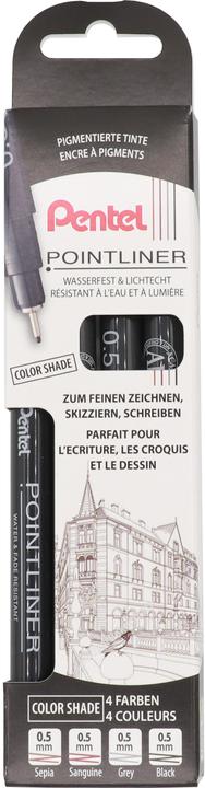 Image du produit Pentel Fineliner Pigment Set de 4 (Gris, Noir, Optimiste, Sépia, 4x)