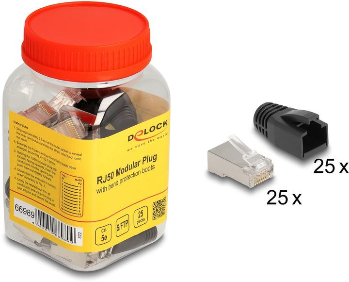 Produktbild Delock RJ50 Modularer Stecker Cat.5e mit Knickschutztülle 25er Set (S/FTP, CAT5e, 0.02 m)