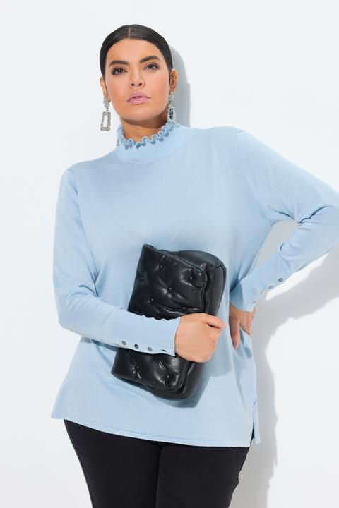 Actual product image Ulla Popken Pullover, gekräuselter Stehkragen, Langarm mit Knöpfen (46, 48)