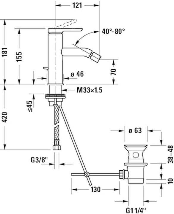 Image du produit Duravit Mitigeur monocommande pour bidet C.1 avec vidage à tirette chromé