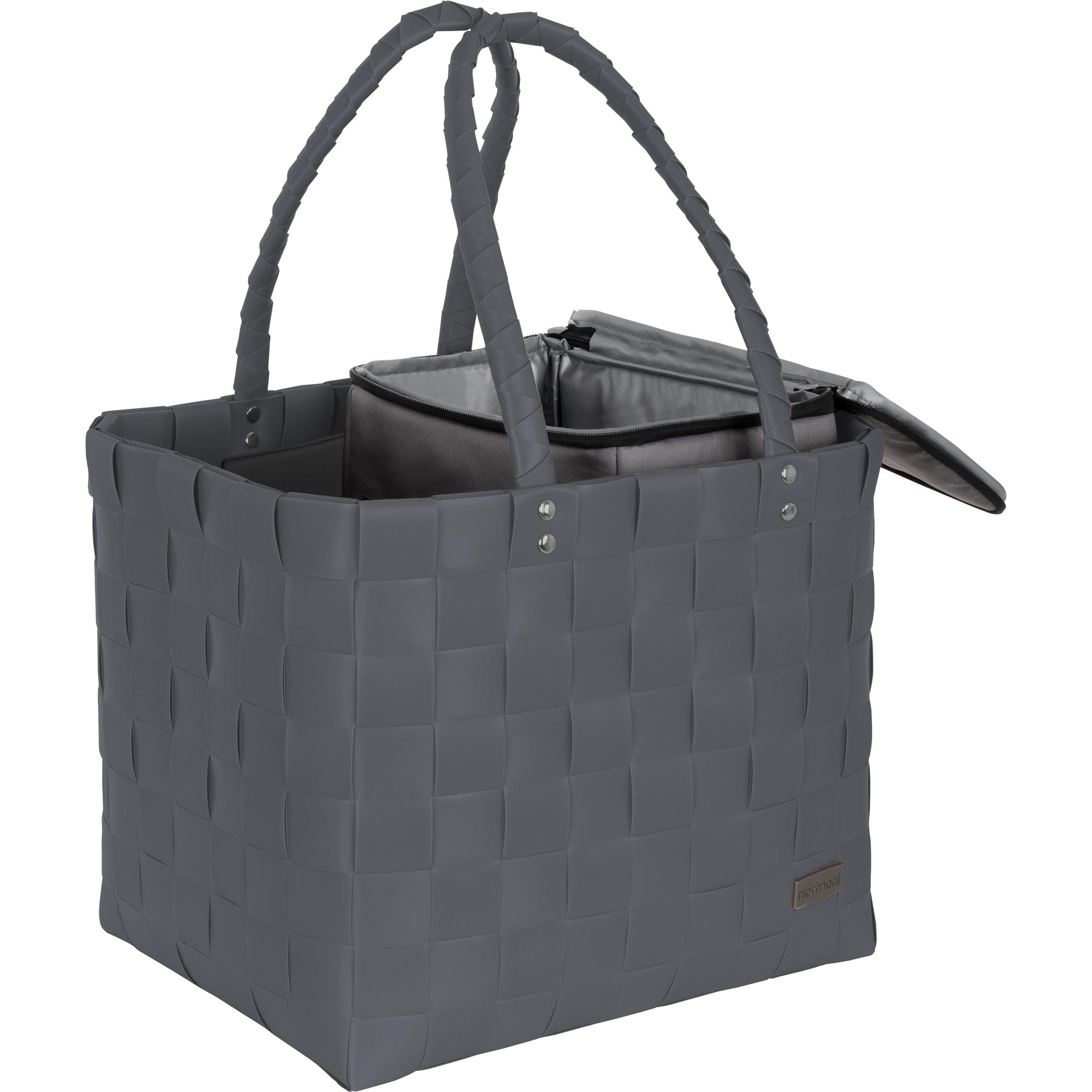 Normani, Einkaufshilfe, Flechtkorb mit kleiner Kühltasche, Grau