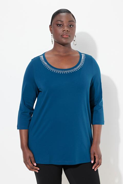 Immagine prodotto Ulla Popken Maglia dal taglio svasato in cotone Pima con scollo rotondo e maniche a 3/4 (46, 48)