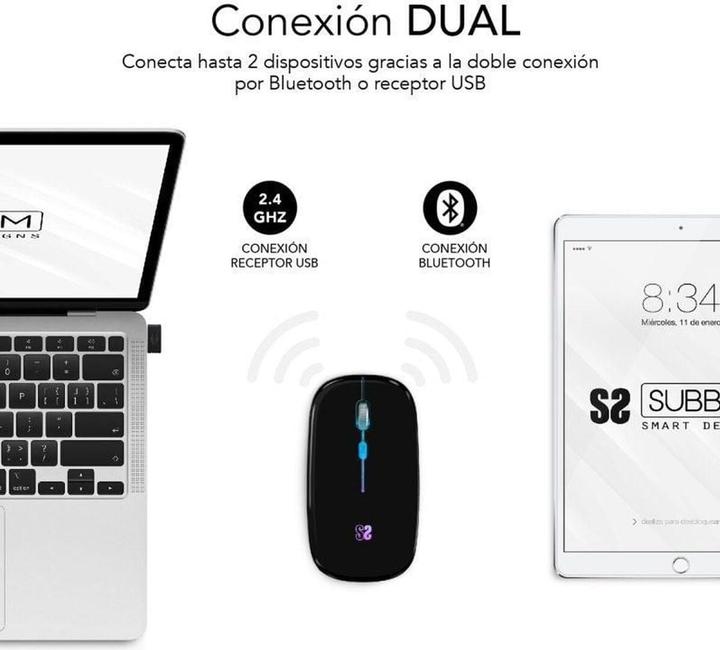 Actual product image Subblim Raton LED Dual Flat Mouse Black (Wireless)