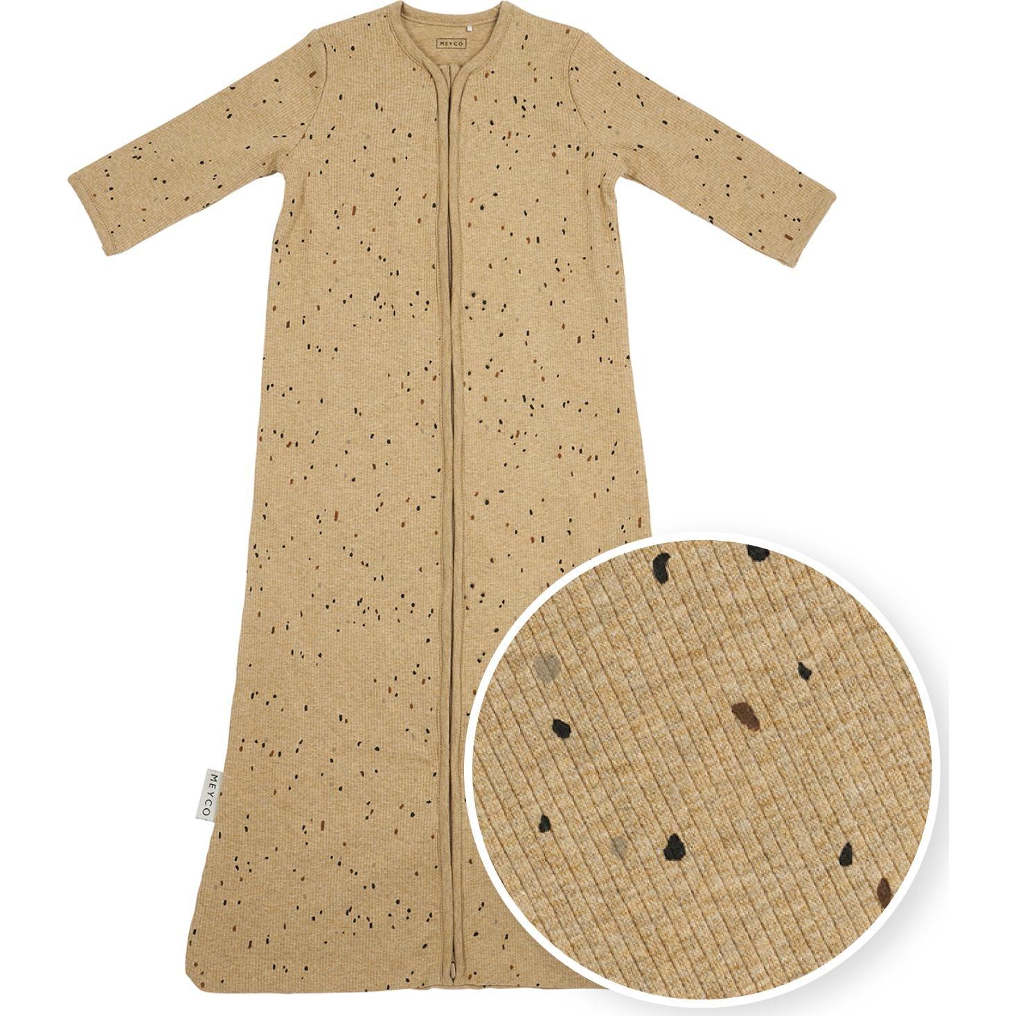 Meyco, Babyschlafsack, Baby Rib Mini Spot Babyschlafsack mit Ärmeln - toffee melange - 90cm (90 cm)