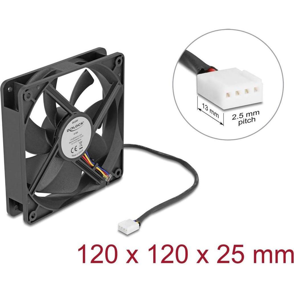 Delock Axiallüfter 24 V DC, 120 x 120 x 25 mm schwarz (120 mm, 1 x), Ventola PC, Nero