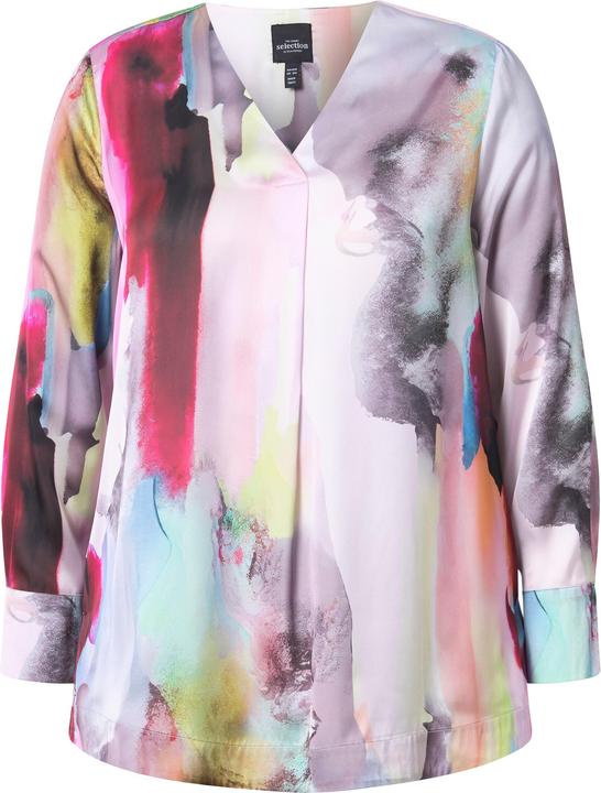 Immagine prodotto Ulla Popken Tunica di seta con design effetto acquarello, scollo a V e maniche lunghe (50, 52)