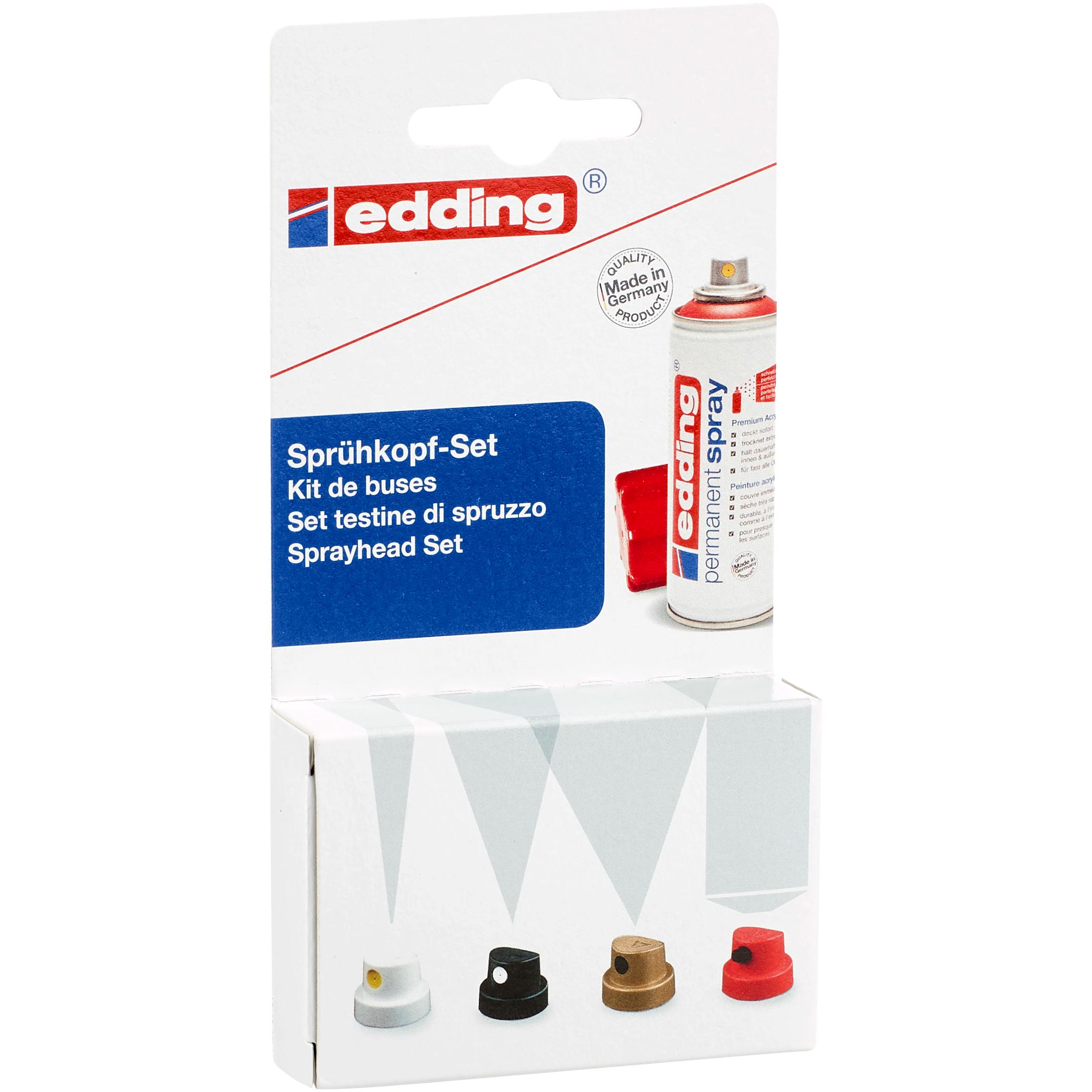 Edding, Künstlerfarbe + Bastelfarbe, Spraykopfset (Gold, Schwarz, Rot, Weiss, Black, Red, White)