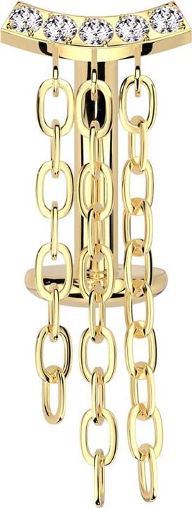 Actual product image Hollywood Body Jewelry Threadless Labret-Stab Banane vergoldet Balken gebogen vergoldet fünf Kristalle silber Anhänger drei (without brass, Titanium)