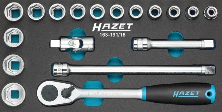Produktbild HAZET Steckschlüssel Satz 163-191/18 ∙ Vierkant12,5 mm (1/2 Zoll) ∙ Aussen Sechskant-Tractionsprofil… (10  mm, 11 mm, 12 mm, 13 mm, 14 mm, 15 mm, 16 mm, 17 mm, 18 mm, 19 mm, 20 mm, 21 mm, 22 mm, 23 mm, 24 mm, 25 mm, 26 mm, 27 mm)