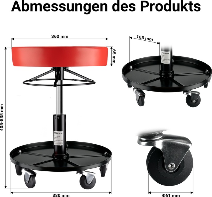 Immagine prodotto Wiltec XPOtool Rollhocker höhenverstellbar 40,5-53,5cm Drehhocker bis 150kg Hocker (150 kg)
