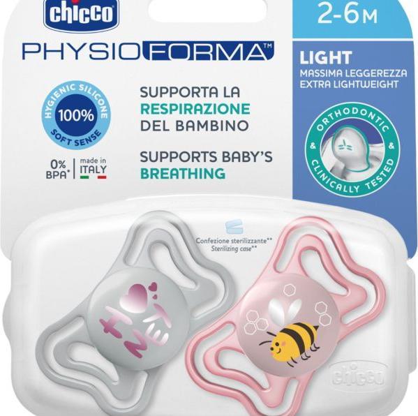 Actual product image Chicco Physiological soother PHYSIO FORMA LIGHT silicone PINK 2-6m 2 pcs (2 x, up to 6 M.)