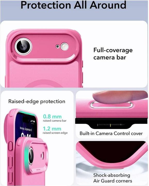 Actual product image ESR Classic Hybrid Magnetic Case (Camera Control), for iPhone 17 Air, Frosted Pink (Apple iPhone 17, Apple iPhone Air)