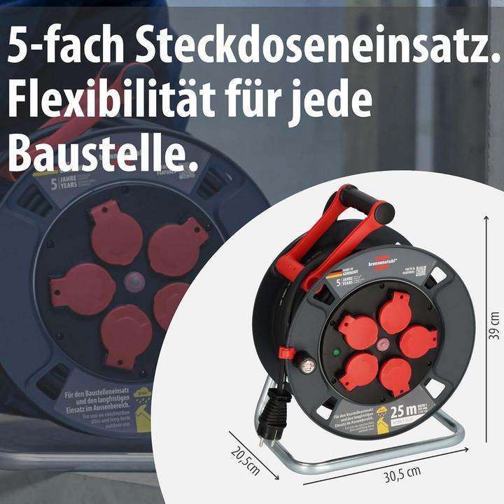 Produktbild Brennenstuhl 9232250100 Kabeltrommel 25 m Schwarz Schutzkontakt-Stecker (25 m, 2.50 mm²)