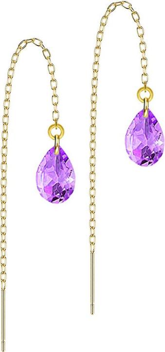 Produktbild Star Piercing Ohrstecker vergoldet freifallende Kette Tropfen Kristall violett (ohne Messing, Chirurgenstahl 316L)