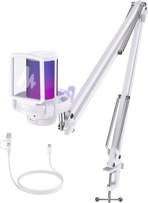 Halterung, Popfilter, Benutzerhandbuch, Mikrofon, USB-C- zu USB-C/USB-A-Kabel, Handgriffarm