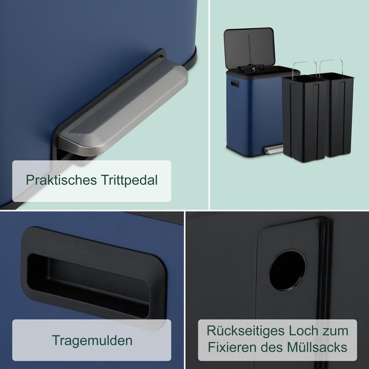 Produktbild Relaxdays Mülleimer mit 2 Fächern 2 x 15 Liter (30 l)