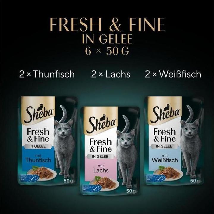 Image du produit Sheba Sachet fraîcheur Fresh & Fine en gelée avec thon, saumon, poisson blanc 6 x 50 g (Adulte, 6 pcs, 300 g)