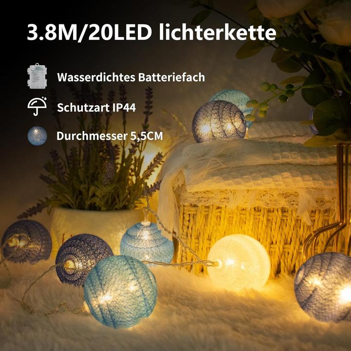 Actual product image Ciskotu Lichterkette mit 20 LED Cotton Balls (3,8 m) (3.80 m)