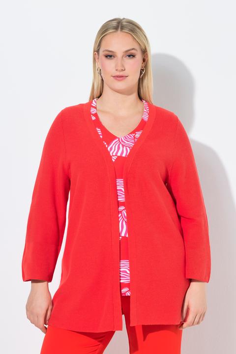 Produktbild Ulla Popken Strickjacke, A-Linie, offene Form, V-Ausschnitt, 3/4-Arm (58)