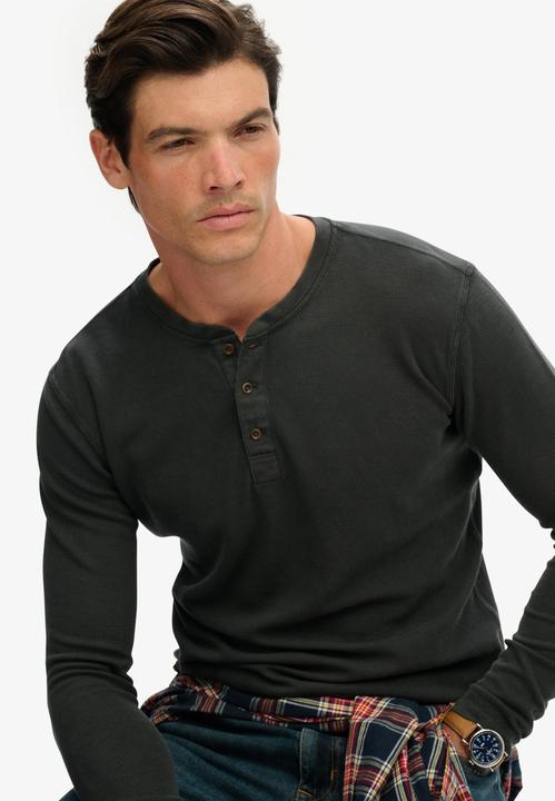 Actual product image Superdry Waffle Long Sleeve Half Button Top (L)