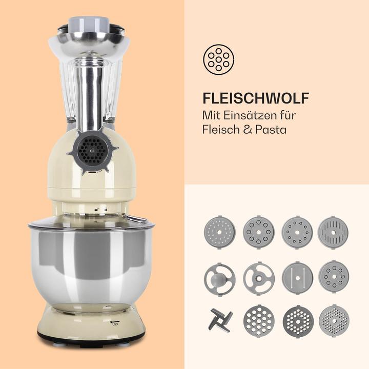 Image du produit Klarstein Universalküchenmaschine mit Knetmaschine, Fleischwolf & Mixer (1800 W, 5 l)