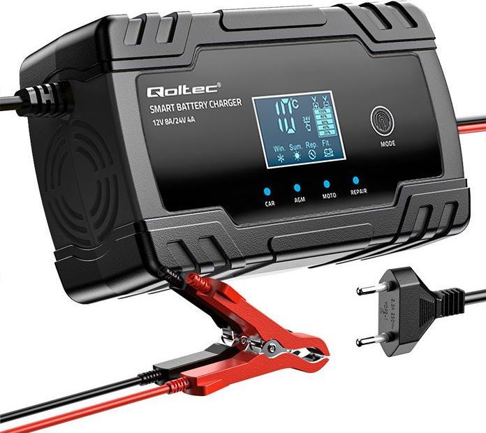 Produktbild Qoltec Mikroprozessor-Ladegerät 12V 8A 24V 4A LCD (12V, 24V, 8 A)