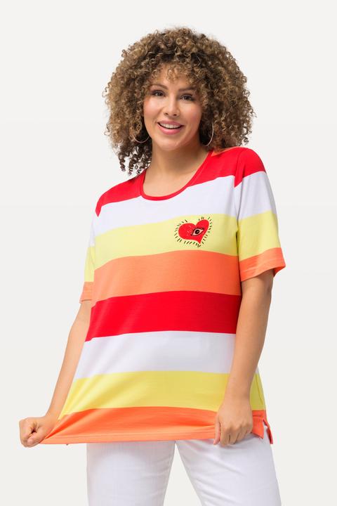 Image du produit Ulla Popken T-shirt à col rond et manches courtes. Broderie et rayures. (46, 48)