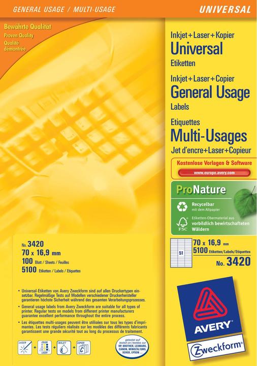 Actual product image Avery Universal labels