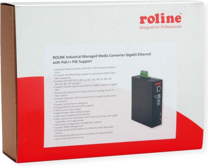 Image du produit Roline Convertisseur industriel Gigabit Ethernet - fibre 100/1000 à double vitesse, avec fonction PoE