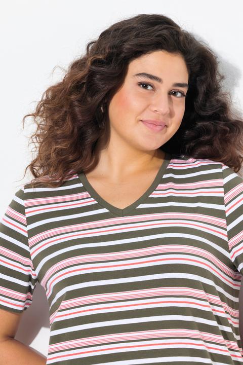 Actual product image Ulla Popken Colorful Striped Short Sleeve V-Neck Tee (42, 44)
