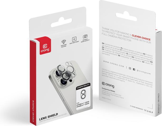 Immagine prodotto Crong Lens Shield - Vetro per la fotocamera e l'obiettivo dell'iPhone 16 / iPhone 16 Plus (1 pz., Apple iPhone 16, Apple iPhone 16 Plus)