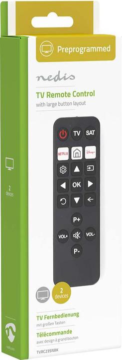 Actual product image Nedis Universal remote control - Pre-programmed - 2 devices - Disney + Button/Netflix Button - Infrared (Universal remote control, Infrared)