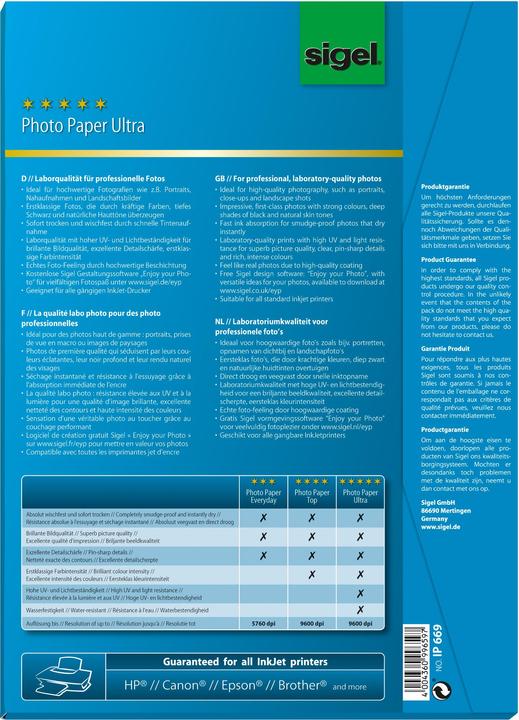 Produktbild Sigel Inkjet Ultra (190 g/m², A4, 50 Stk.)