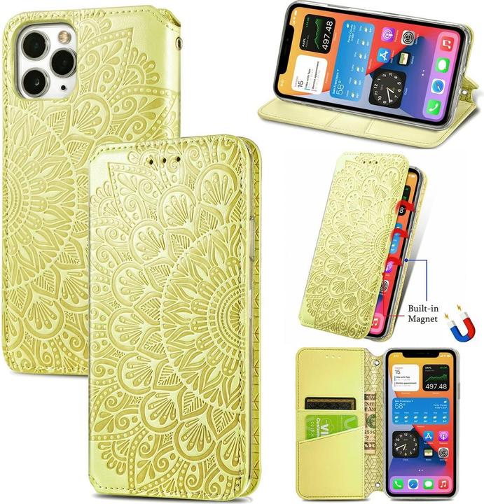 Produktbild König Design Hülle Handy Schutz für Apple iPhone 12 Mini Case Flip Cover Tasche Etuis Gelb (Apple iPhone 12 mini)