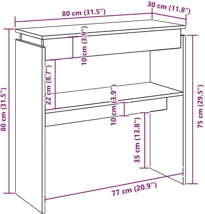 Produktbild vidaXL Konsolentisch (30 x 80 x 80 cm)